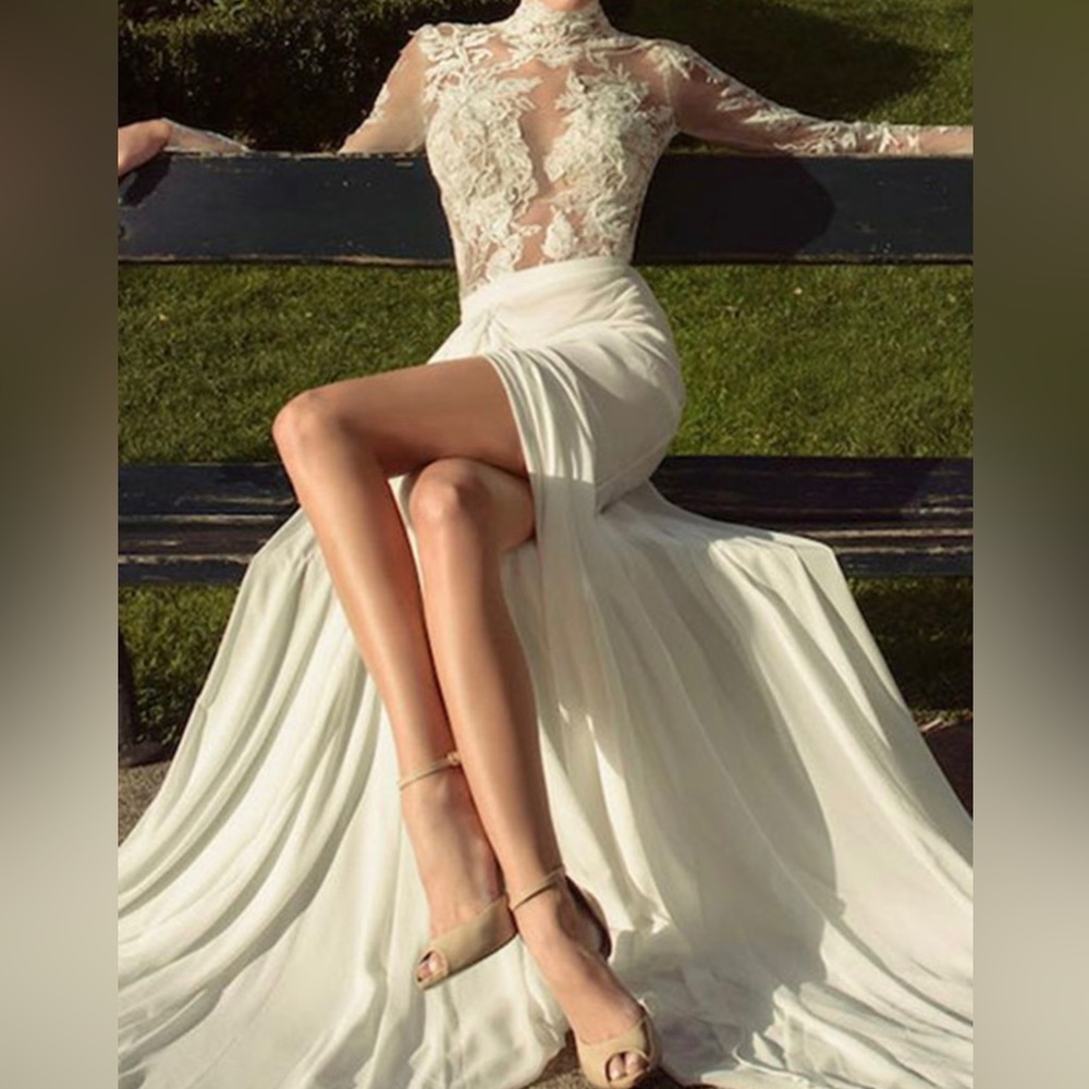 Crochet long sleeve high neck dress. Small